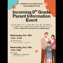 RUHS Counseling presents Incoming 9th Grade Parent Information Event on Wednesday, February 18, 2026